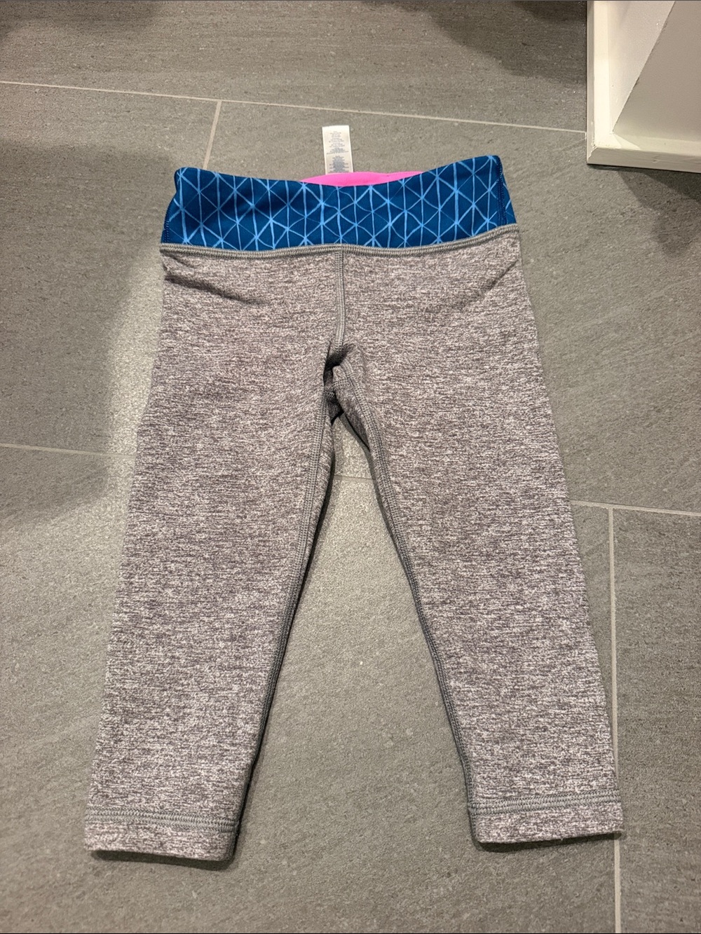 Ivivva Girls' Heather Gray Capri Leggings with Blue Waistband